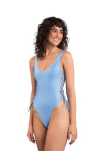Load image into Gallery viewer, Model Front: Rio De Sol One-Piece Shimmer-Baltic-Sea Zoe