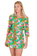 Load image into Gallery viewer, Model Front: Rio De Sol Shirtdress Green Bloom Chemise
